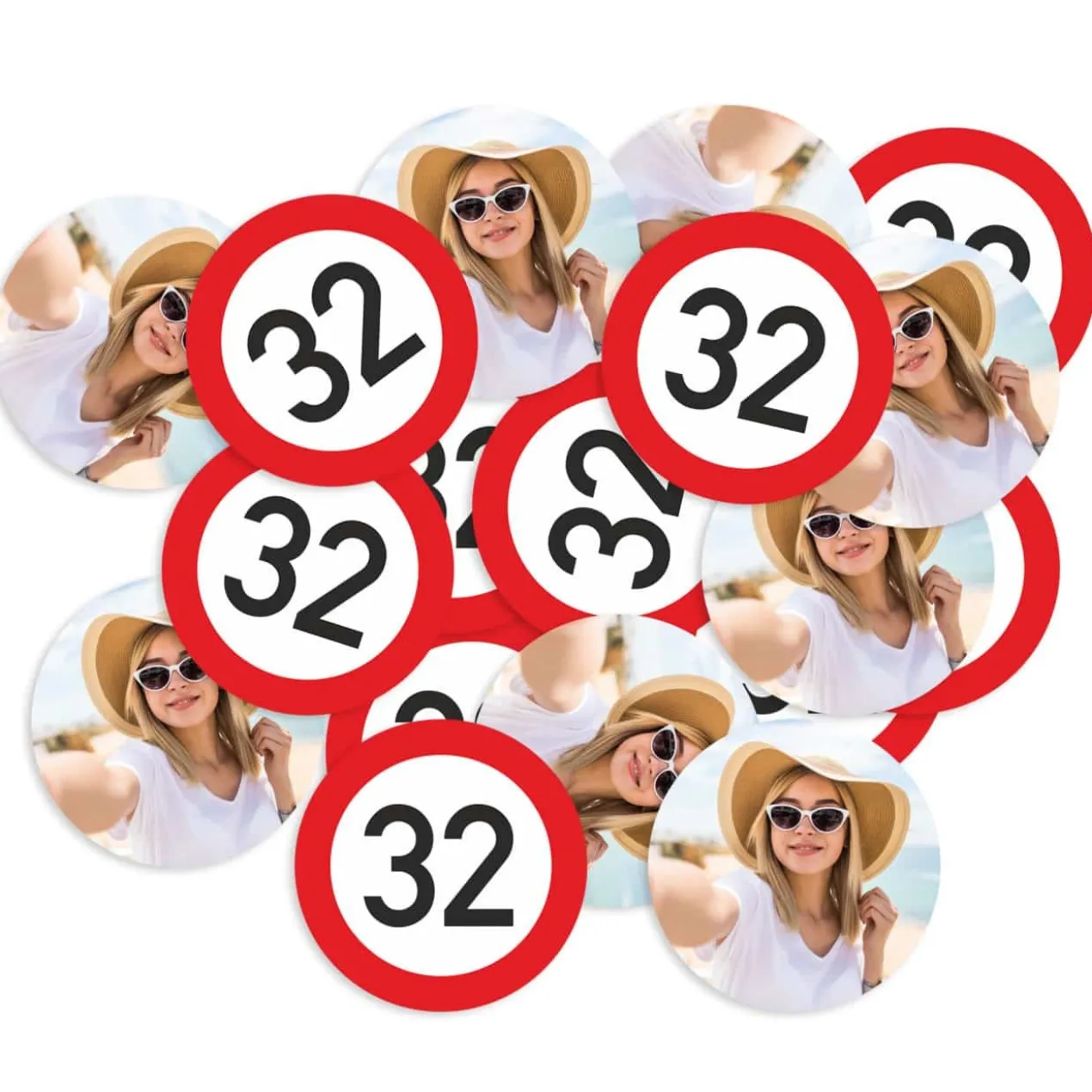 Fotokonfetti zum Geburtstag mit Verkehrszeichen und Ihrem Lieblingsbild