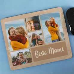Foto Mousepad mit 5 Fotos und Wunschtext im Vintage Design