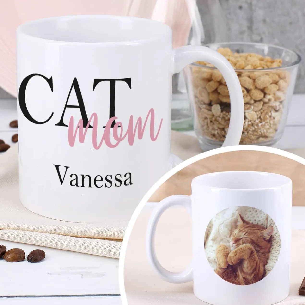 Fototasse Cat Mom | Cat Dad mit Ihrem Wunschnamen