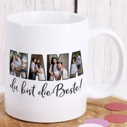 Fototasse - Mama du bist die Beste - mit 4 Bildern bedruckt
