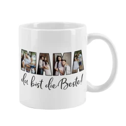 Fototasse - Mama du bist die Beste - mit 4 Bildern bedruckt