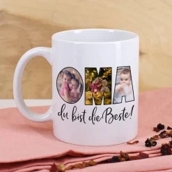 Fototasse - Oma du bist die Beste - mit 3 Bildern bedruckt