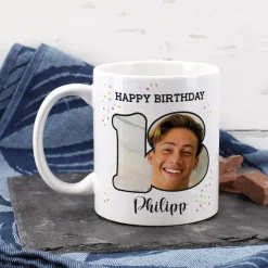 Fototasse zum 18. Geburtstag mit Name und Happy Birthday
