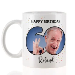 Fototasse zum 60. Geburtstag mit Name und Happy Birthday