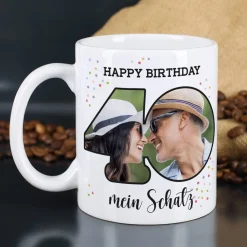 Fototasse zum 40. Geburtstag mit Name und Happy Birthday
