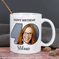 Fototasse zum 40. Geburtstag mit Name und Happy Birthday