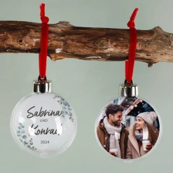Foto-Weihnachtskugel für Paare mit Eukalyptus Motiv