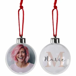 Foto-Weihnachtskugel mit Name und Initial