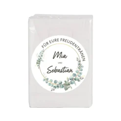 Freudentränen-Taschentücher zur Hochzeit mit Eukalyptus-Motiv & Namen, 10er Set