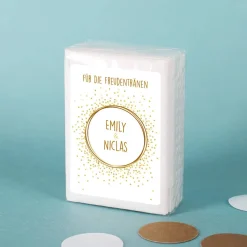 Freudentränen-Taschentücher zur Hochzeit mit Punkten und Namen 10er Set