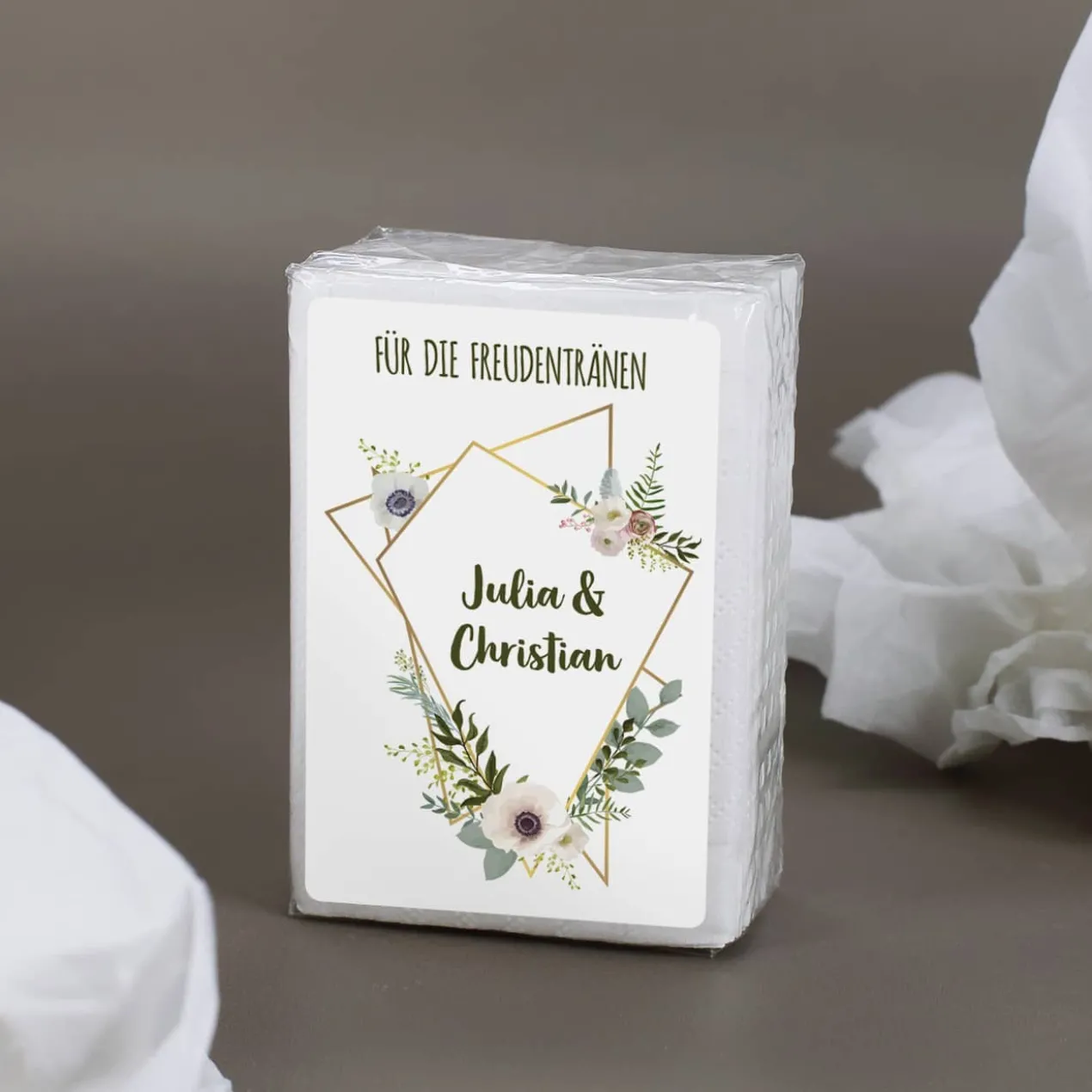 Freudentränen-Taschentücher zur Hochzeit mit Blüten in Aquarell-Optik 10er Set