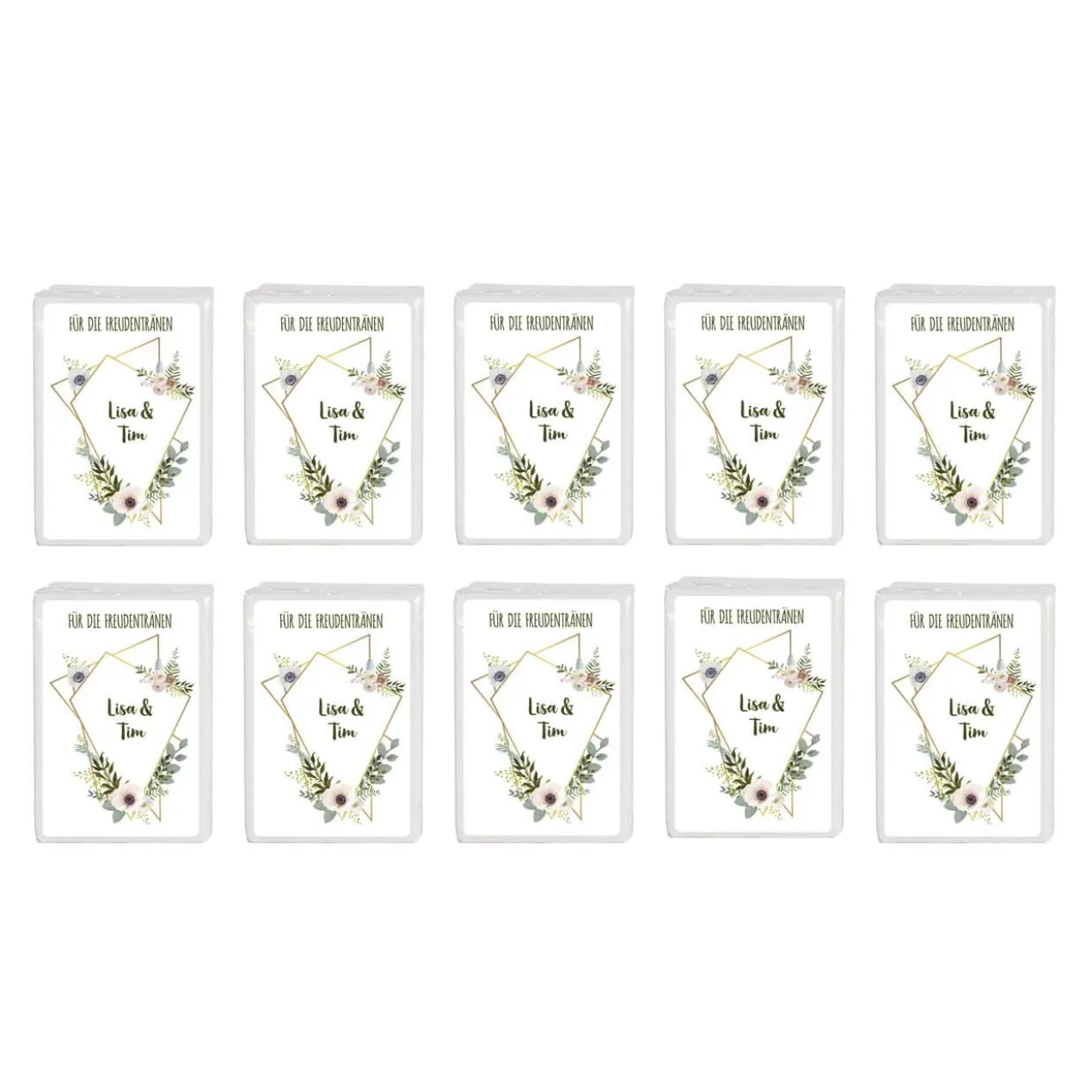 Freudentränen-Taschentücher zur Hochzeit mit Blüten in Aquarell-Optik 10er Set