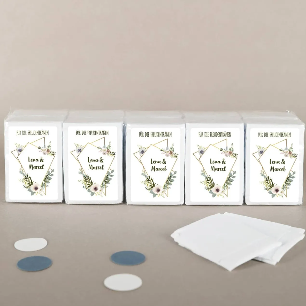Freudentränen-Taschentücher zur Hochzeit mit Blüten in Aquarell-Optik 10er Set