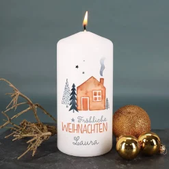 Fröhliche Weihnachten - Adventskerze und Weihnachtskerze mit Name