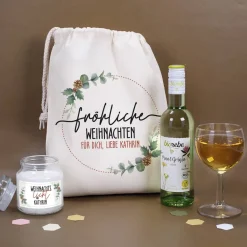 Fröhliche Weihnachten - Geschenkset mit Wein und Duftkerze