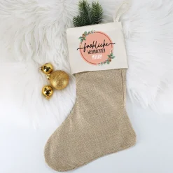 Fröhliche Weihnachten - Nikolausstrumpf mit Namensaufdruck