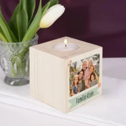 Frühlingshaftes Teelicht mit Ihrem Foto und Wunschtext