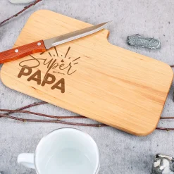 Frühstücksbrettchen mit Messer - Super Papa - aus Holz | Graviert als Geschenk zum Vatertag für Männer