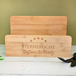 Frühstücksbrettchen-Set aus Bambus mit Ständer personalisiert mit Name | STERNEKÜCHE-Motiv