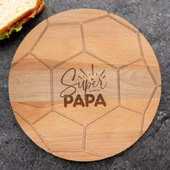 Frühstücksbrettchen 'Super Papa' aus Holz im Fußball Design rund | Geschenk für Vatertag & Geburtstag