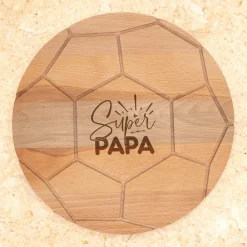 Frühstücksbrettchen 'Super Papa' aus Holz im Fußball Design rund | Geschenk für Vatertag & Geburtstag