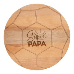 Frühstücksbrettchen 'Super Papa' aus Holz im Fußball Design rund | Geschenk für Vatertag & Geburtstag