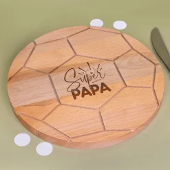 Frühstücksbrettchen 'Super Papa' aus Holz im Fußball Design rund | Geschenk für Vatertag & Geburtstag