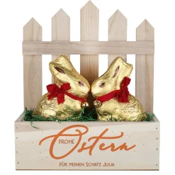 Frohe Ostern - Geschenkkorb mit zwei Goldhasen von Lindt befüllt