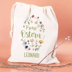 Frohe Ostern Geschenksack mit Blumen-Motiv & Name, 25x32 cm