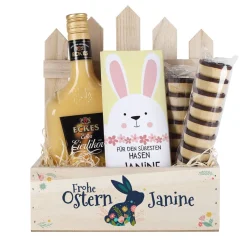 Frohe Ostern - Geschenkset mit Eierlikör und Schokolade im Geschenkkorb