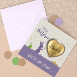 Frohe Ostern - Klappkarte mit Lindt Schokoherz