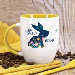 Frohe Ostern - Löffeltasse mit Osterhase und Name | Ostergeschenk