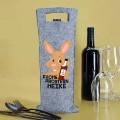 Frohe Prostern - Filz Flaschenbeutel mit Namensaufdruck
