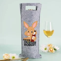 Frohe Prostern - Filz Flaschenbeutel mit Namensaufdruck