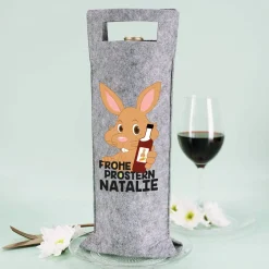 Frohe Prostern - Filz Flaschenbeutel mit Namensaufdruck