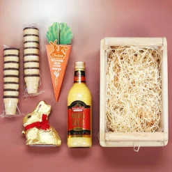 Frohe Prostern - Geschenkset mit Eierlikör, Goldhase und Möhre
