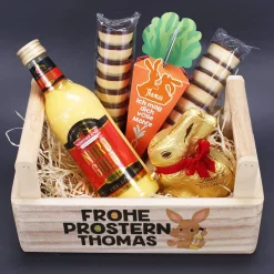 Frohe Prostern - Geschenkset mit Eierlikör, Goldhase und Möhre