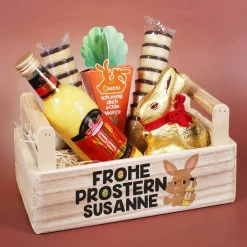 Frohe Prostern - Geschenkset mit Eierlikör, Goldhase und Möhre