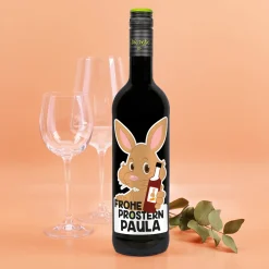 Frohe Prostern - Weinflasche zu Ostern mit bedrucktem Etikett | Biorebe Wein