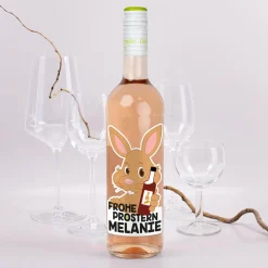 Frohe Prostern - Weinflasche zu Ostern mit bedrucktem Etikett | Biorebe Wein