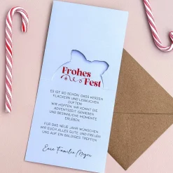 Frohes Fest - Foto-Karten mit Weihnachtskugel und Schleife