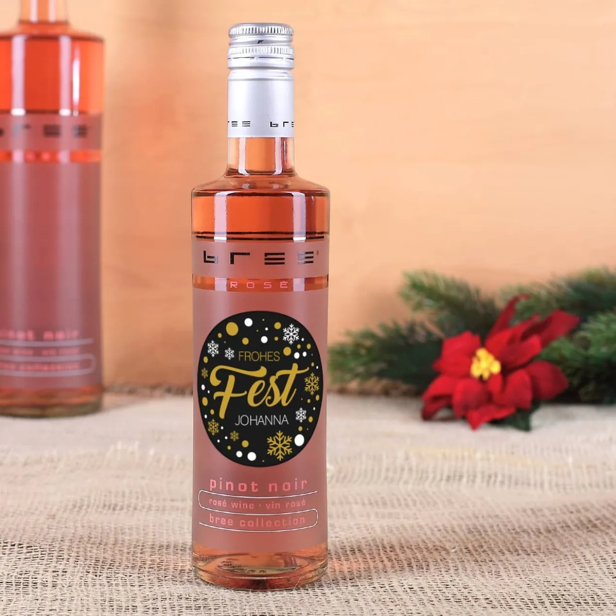 Frohes Fest - kleine BREE Weinflasche mit Name