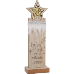 Frohes Fest - LED Holzskulptur mit Sterndetail und Gravur