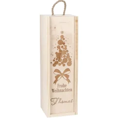 Frohe Weihnachten - Flaschenverpackung aus Holz mit Gravur