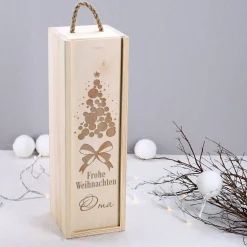Frohe Weihnachten - Flaschenverpackung aus Holz mit Gravur