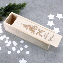 Frohe Weihnachten - Flaschenverpackung aus Holz mit Gravur