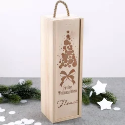 Frohe Weihnachten - Flaschenverpackung aus Holz mit Gravur