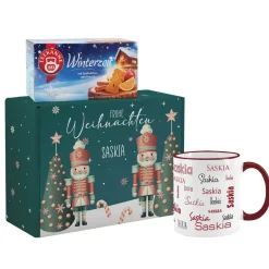 Frohe Weihnachten - Geschenkset mit Teekanne Tee und Namenstasse