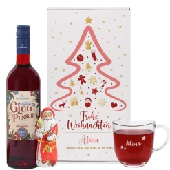 Frohe Weihnachten - Glühpunsch Set mit Glas und Schokoweihnachtsmann