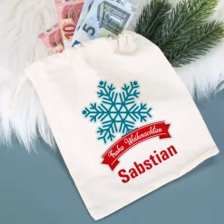 Frohe Weihnachten - kleiner Geschenksack mit Schneekristall
